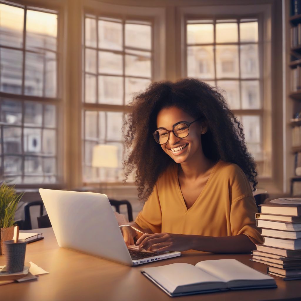 Woman Studying On Laptop